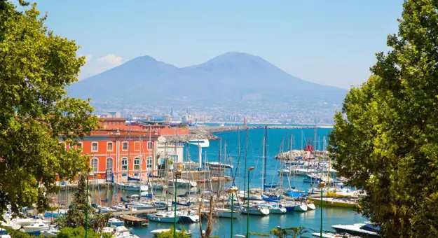 Marina at the Bay of Naples with Mount Vesuvius in the background