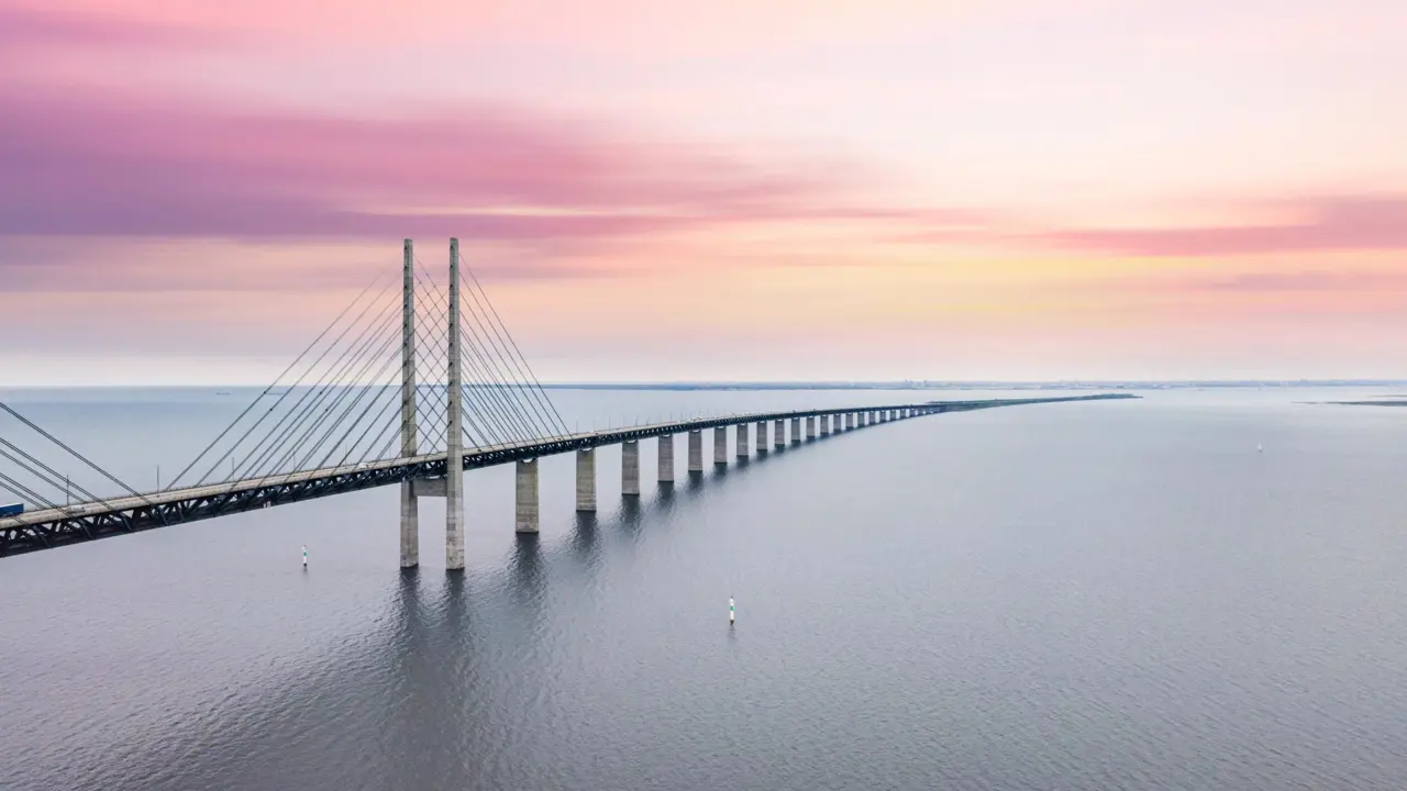 The Oresund Bridge at sunset