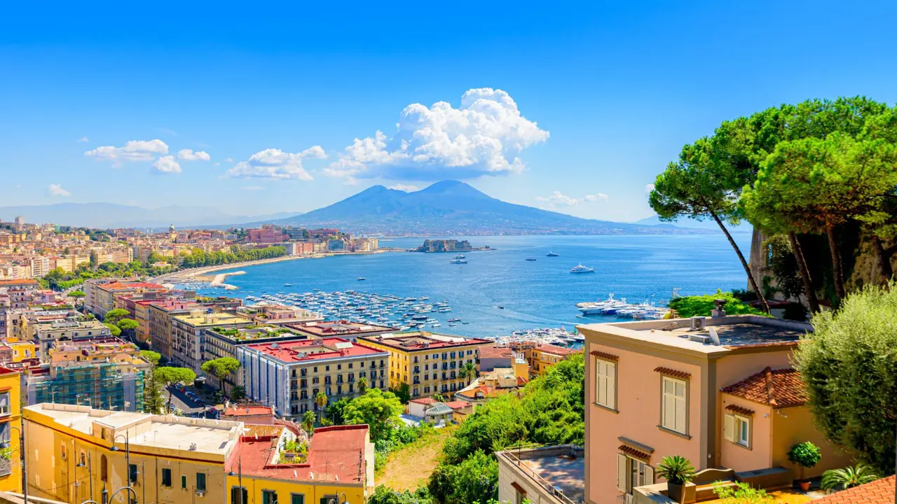 View of the Gulf of Naples and Mount Vesuvius From Posillipo Hill, Naples, Campania, Italy
