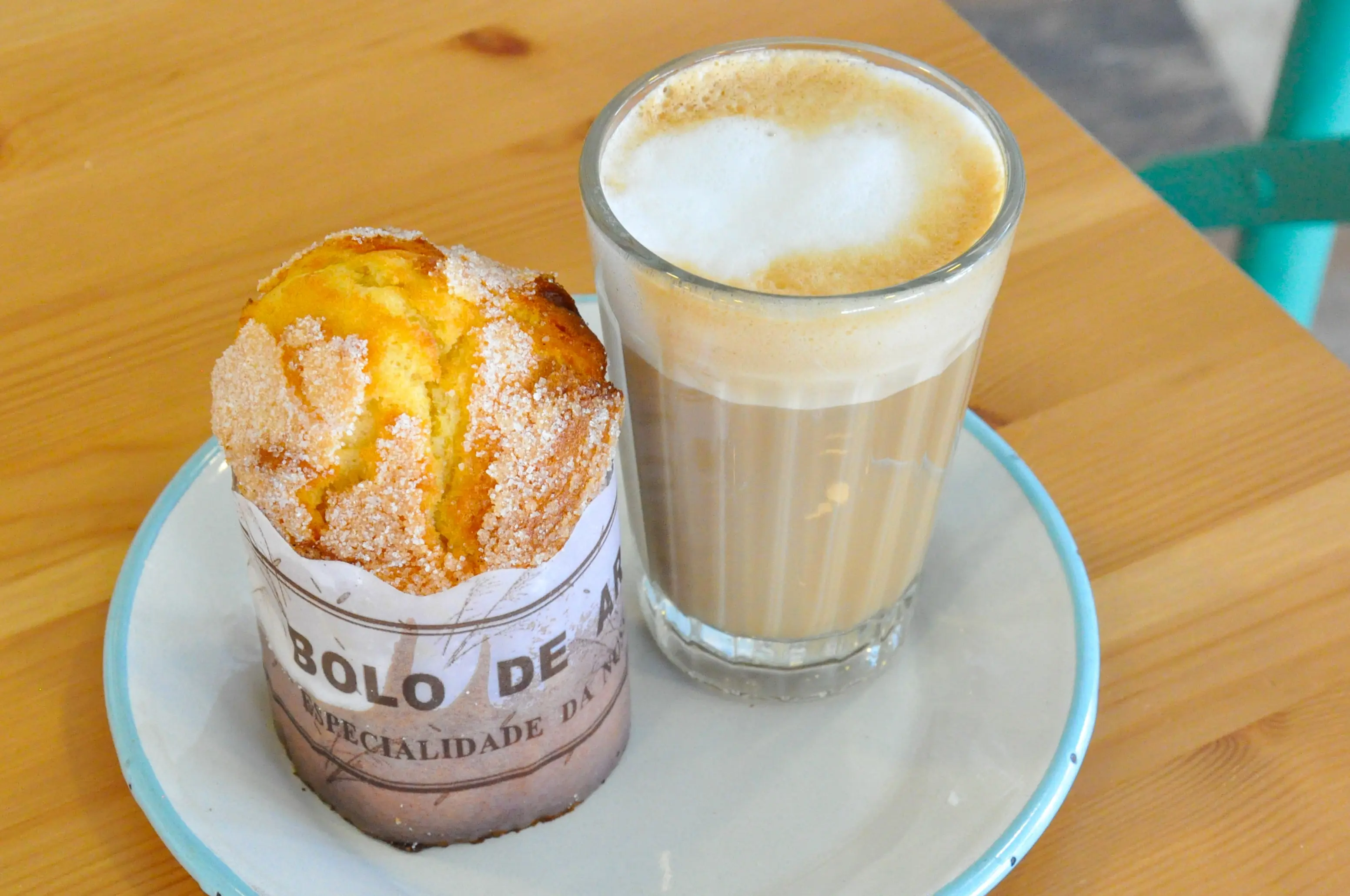 Portuguese rice muffin and milky coffee