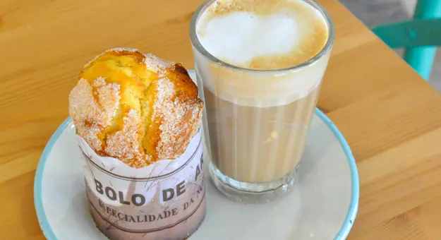 Portuguese rice muffin and milky coffee