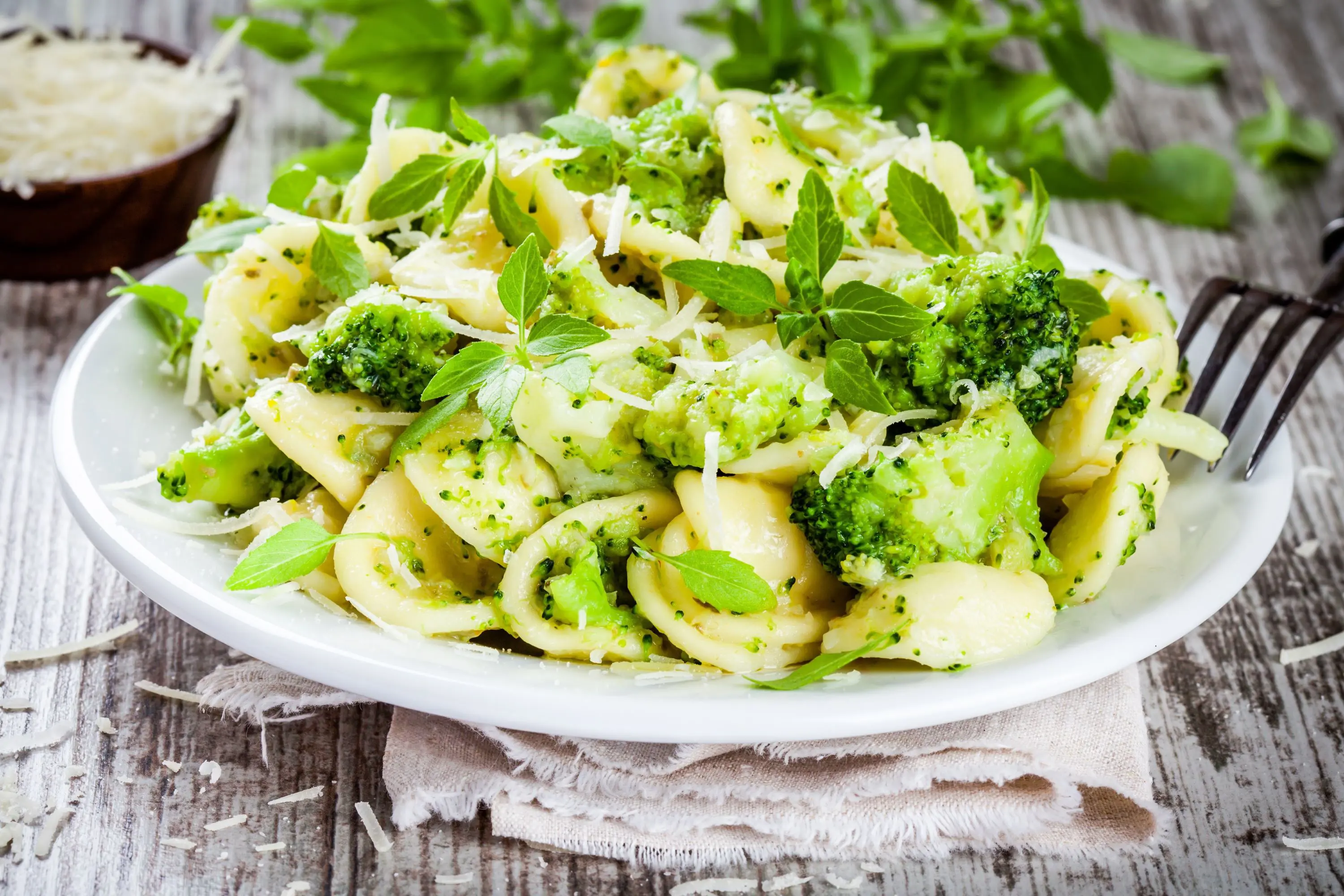 Plate of orecchiette pasta, Puglia, Italy