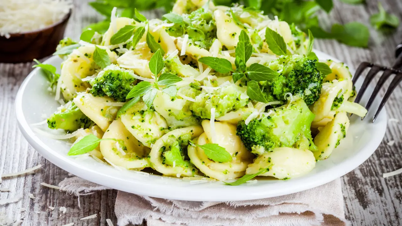 Plate of orecchiette pasta, Puglia, Italy