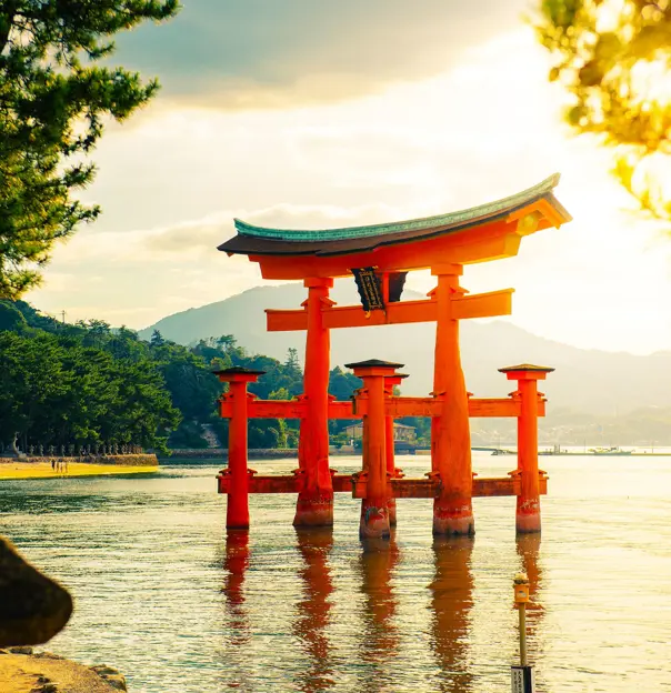 Floating Torii Gate Of Itsukushima Shrine Temple In Miyajima, Japan