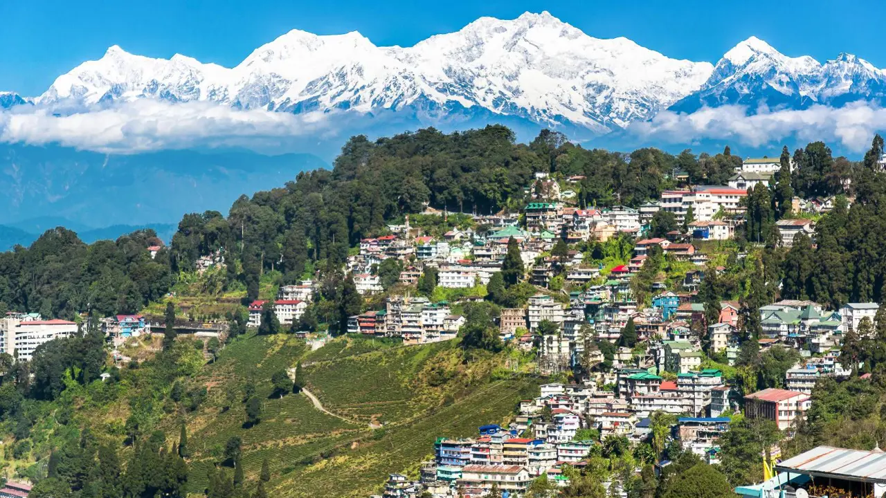 Mount Kanchenjunga over Darjeeling City, West Bengal, India