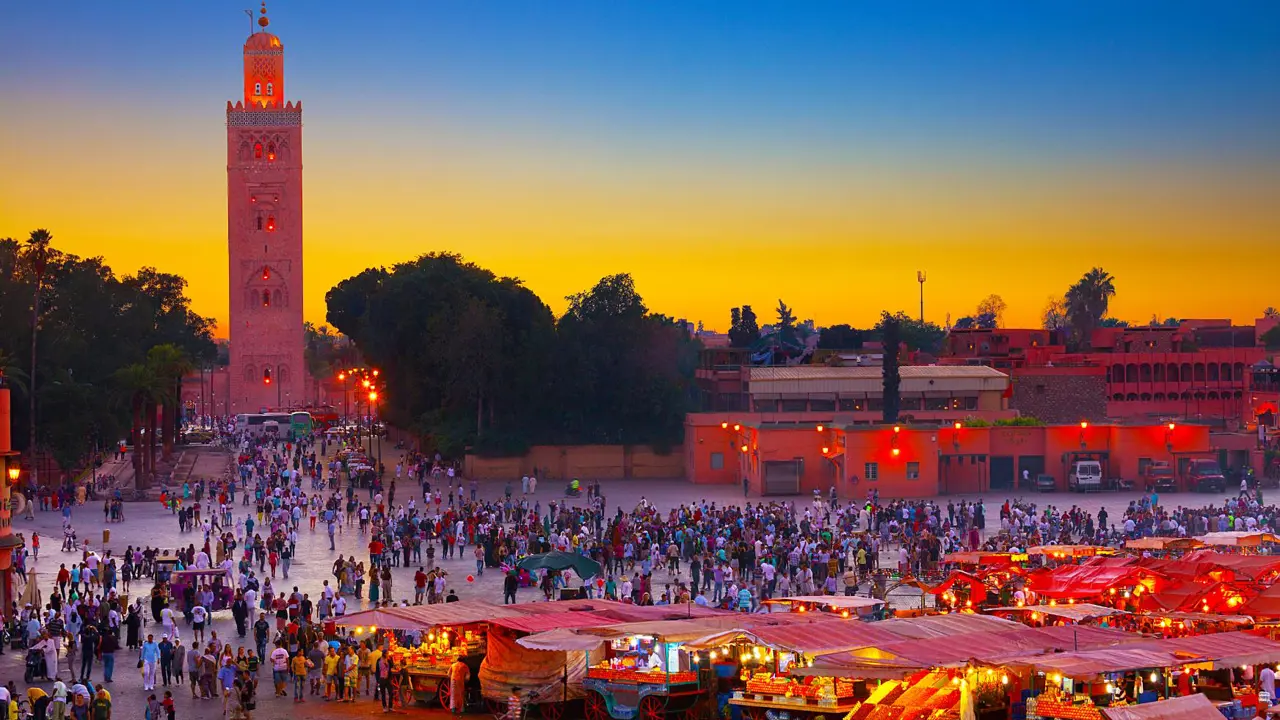 Sh 414437173 Jemaa El Fna Square Crowded At Dusk. Marrakesh, Morocco
