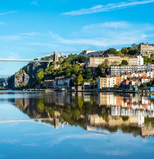Clifton Suspension Bridge with Clifton and reflection, Bristol UK