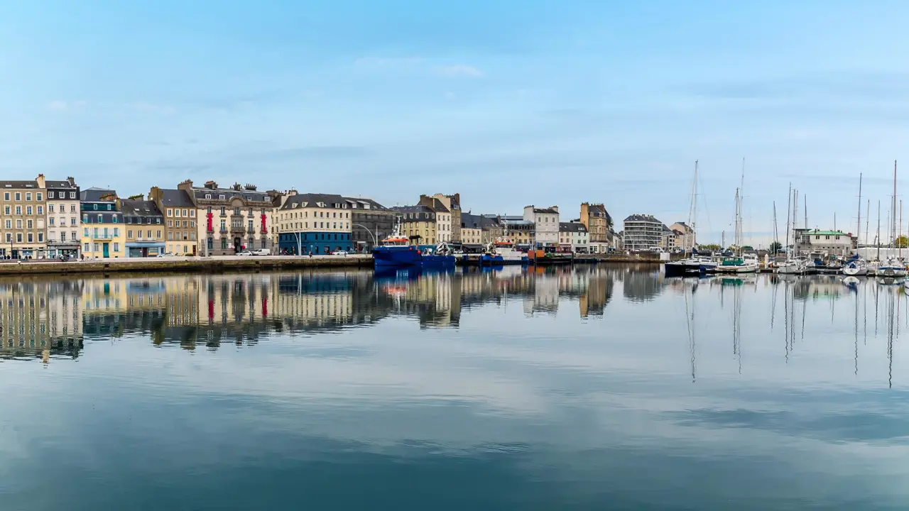 A panorama view across the inner harbour at Cherbourg, France 