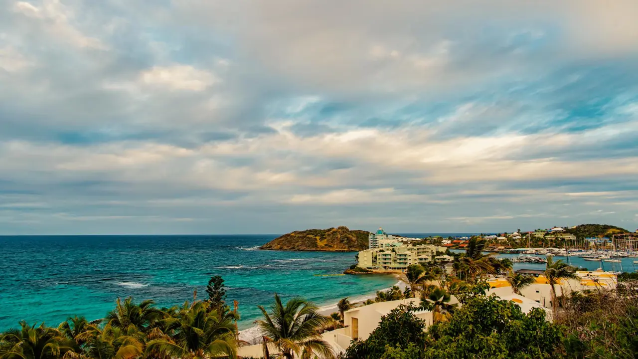 Tropical beach view of Philipsburg on the Caribbean island of Saint-Martin