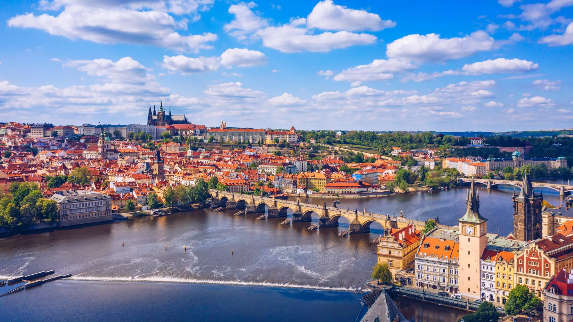 Charles Bridge over Vltava River with Castle in the background, Prague