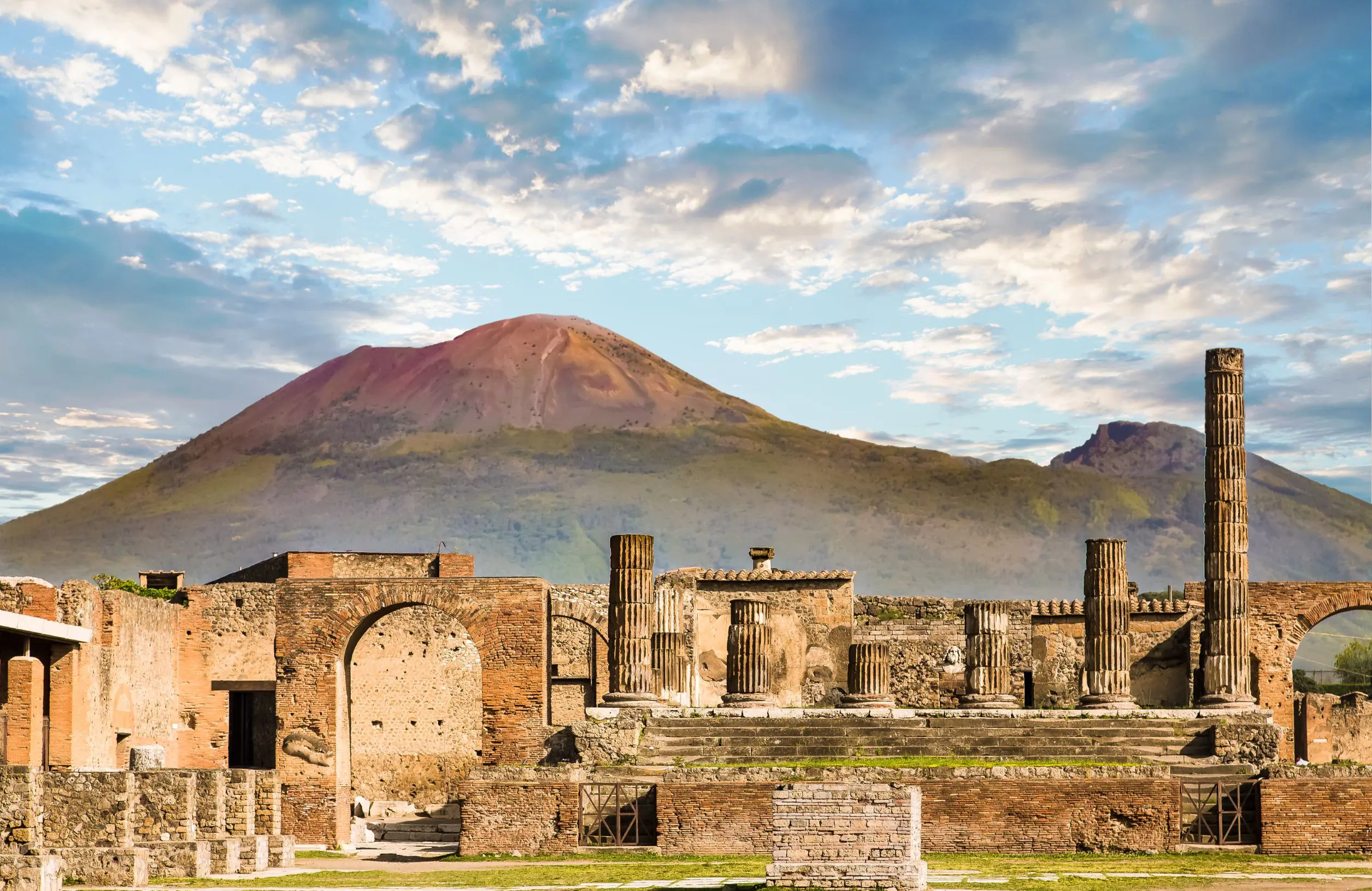 Pompeii ruins with Mt Vesuvius in the background