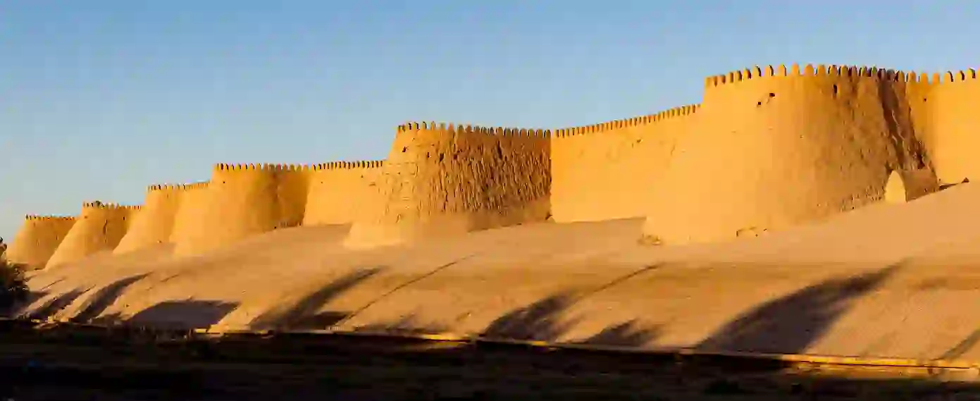 Sunset on city wall of Ichan Kala, Khiva, Uzbekistan