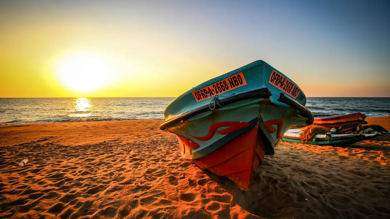 Sunset Boat on Beach, Negombo, Western Province, Sri Lanka