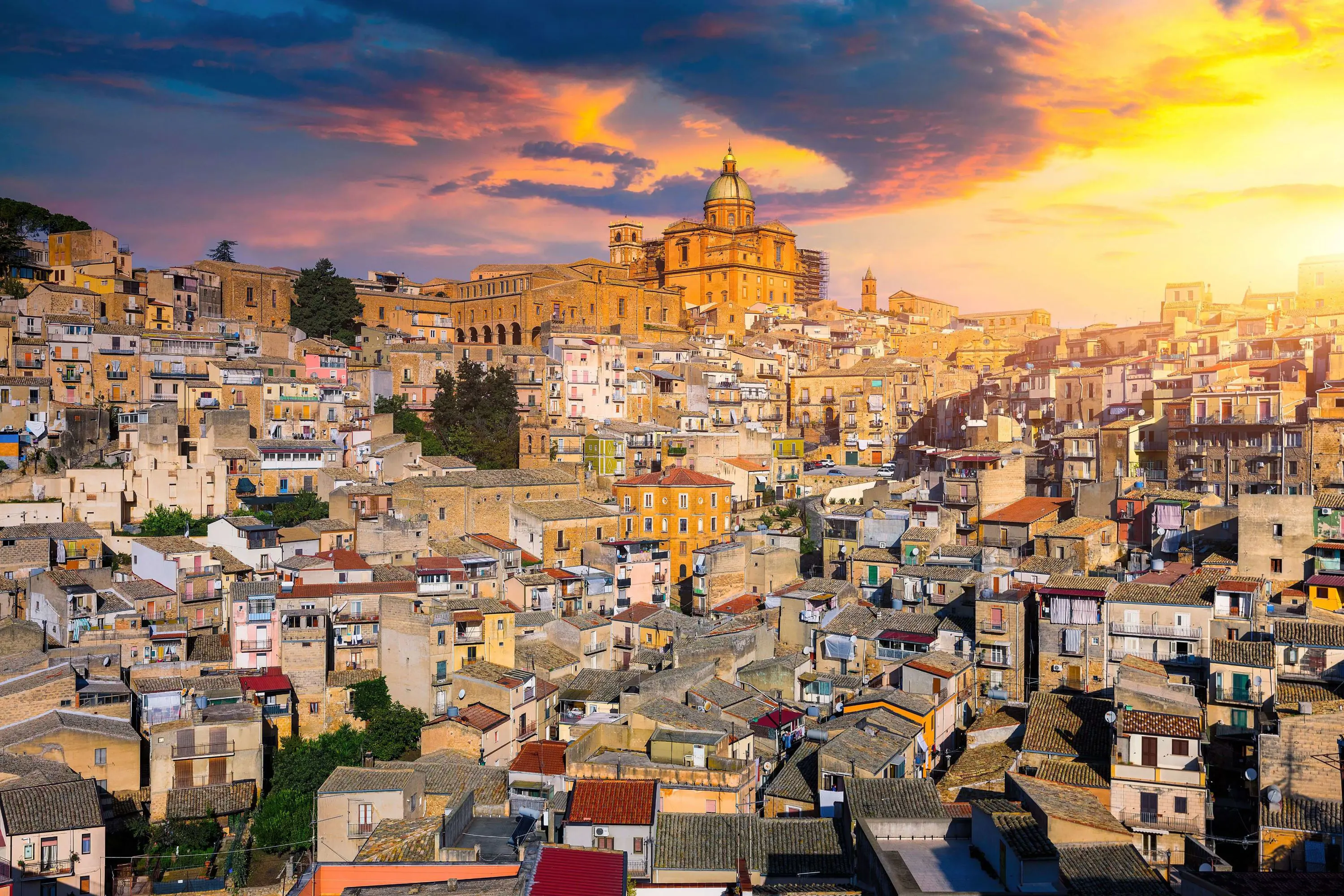  View of Piazza Armerina at sunset, Sicily