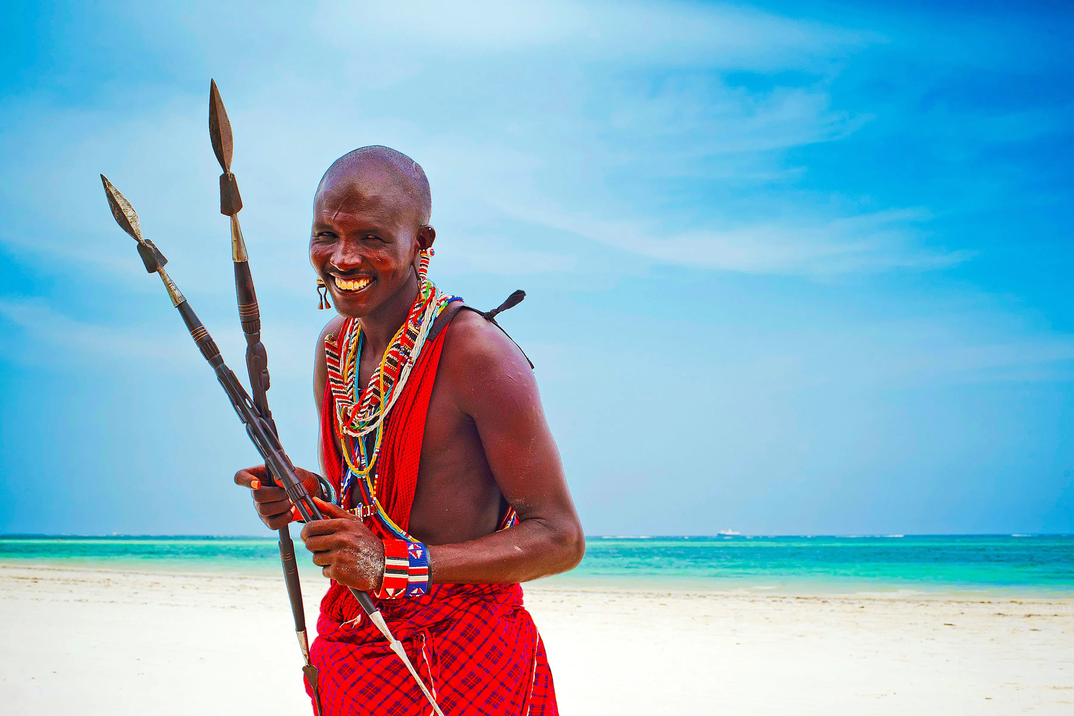 Portrait Of A Maasai Warrior On Mombasa Beach