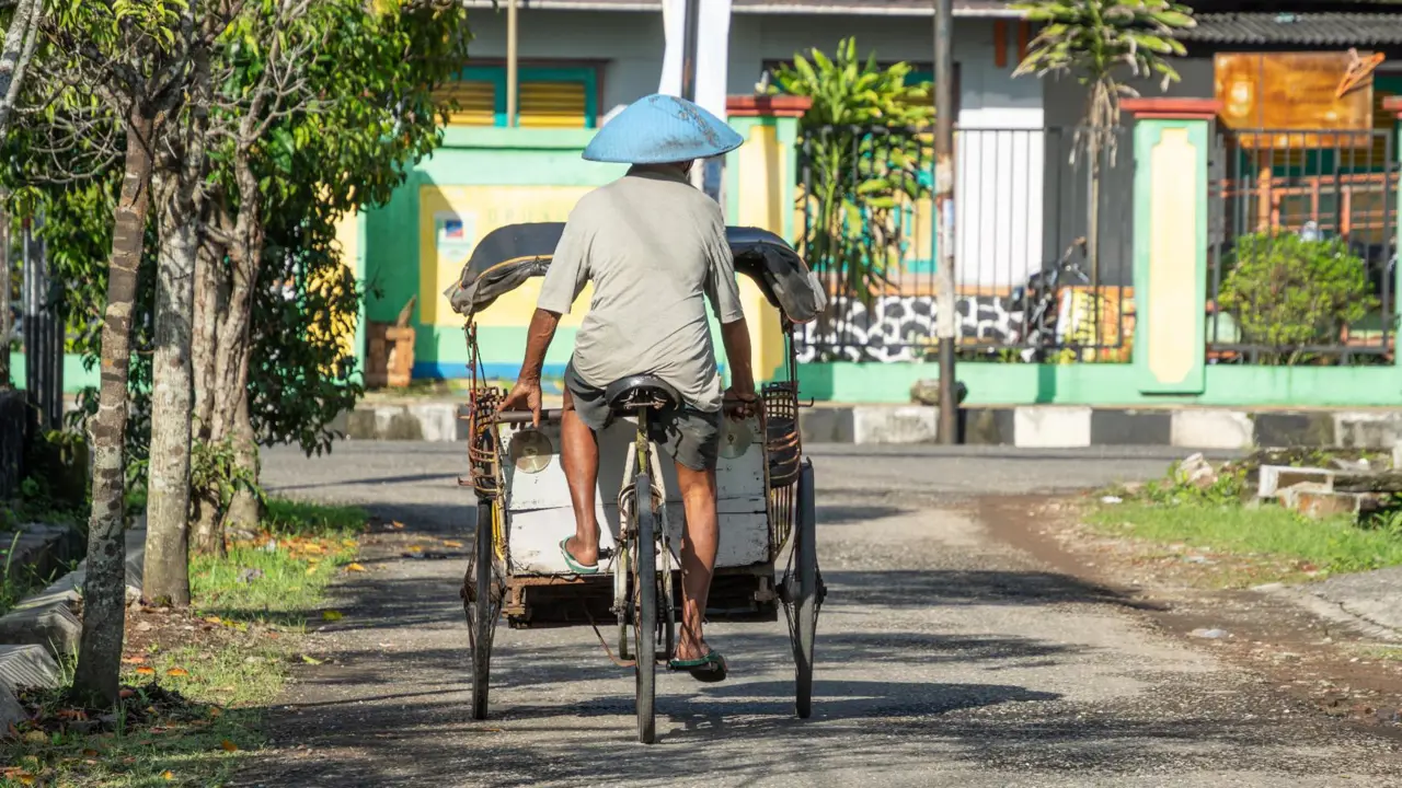 Back view of a becak, Java, Indonesia