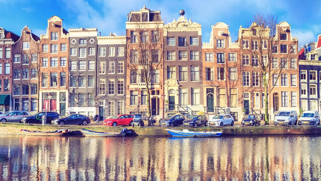 Amsterdam cityscape on a sunny winter day, The Netherlands