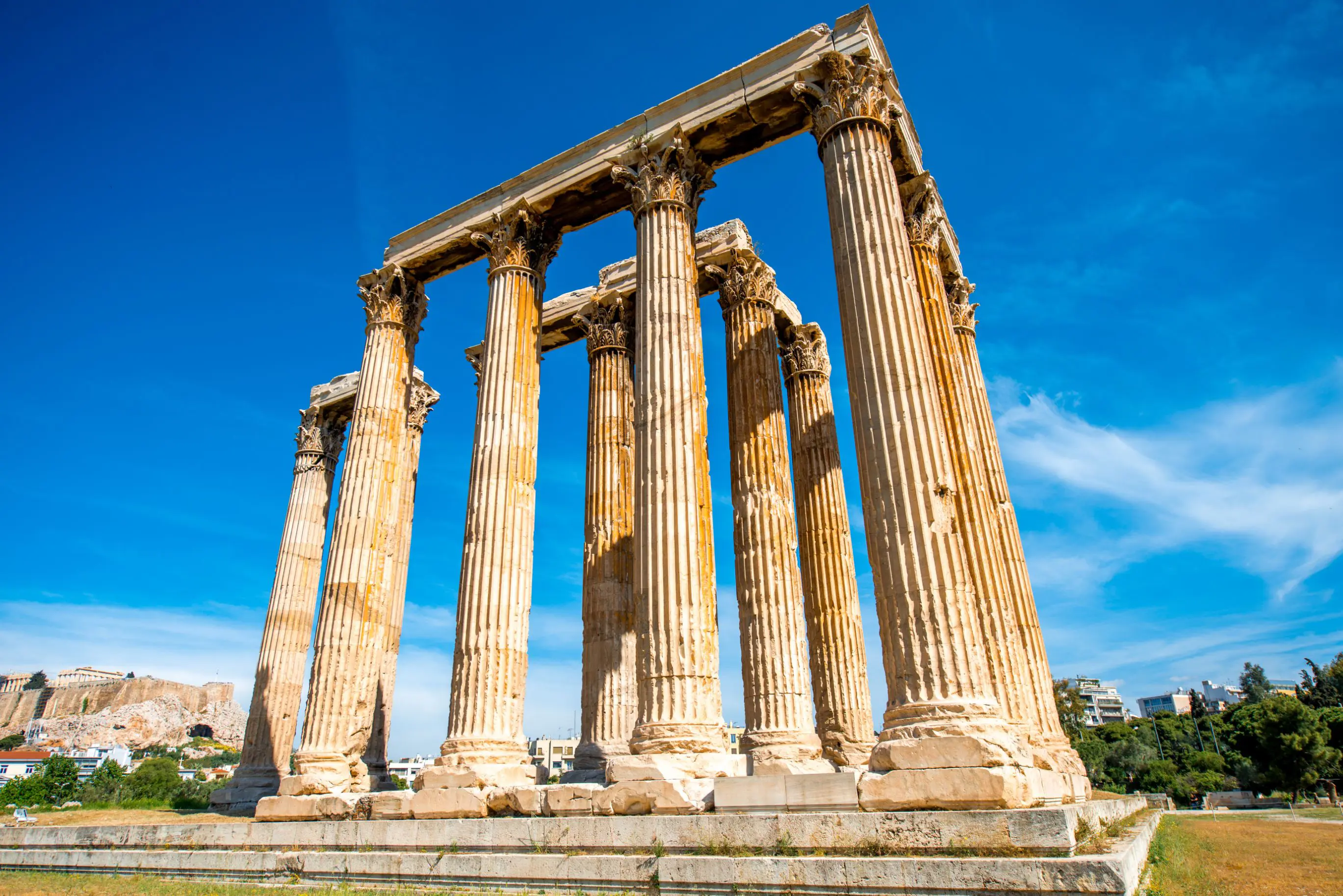 Zeus Temple Ruins near Acropolis in Athens, Greece
