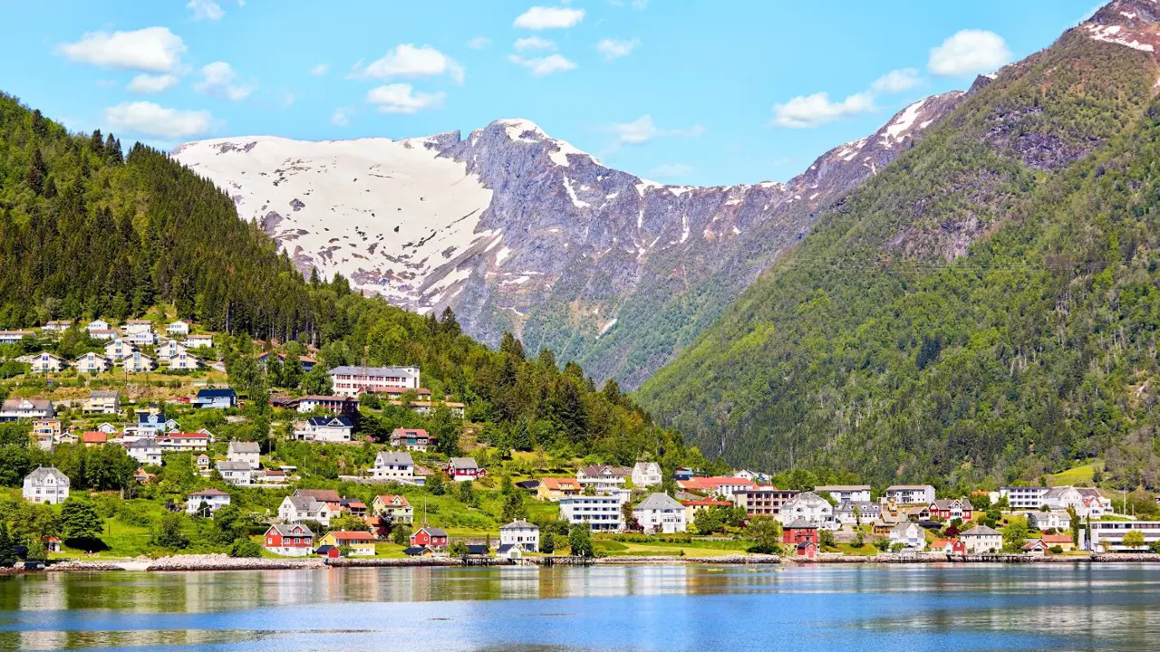 Balestrand village on the northern shore of Sognefjord, Norway