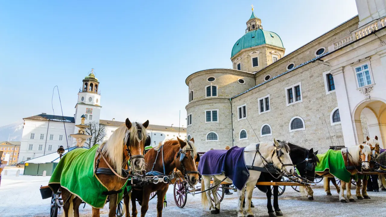 Residenzplatz, Salzburg, horses and carts 