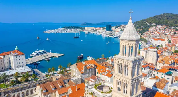 Aerial view of Split, Croatia and the Adriatic sea