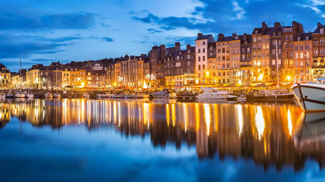 Honfleur harbour in Normandy at night