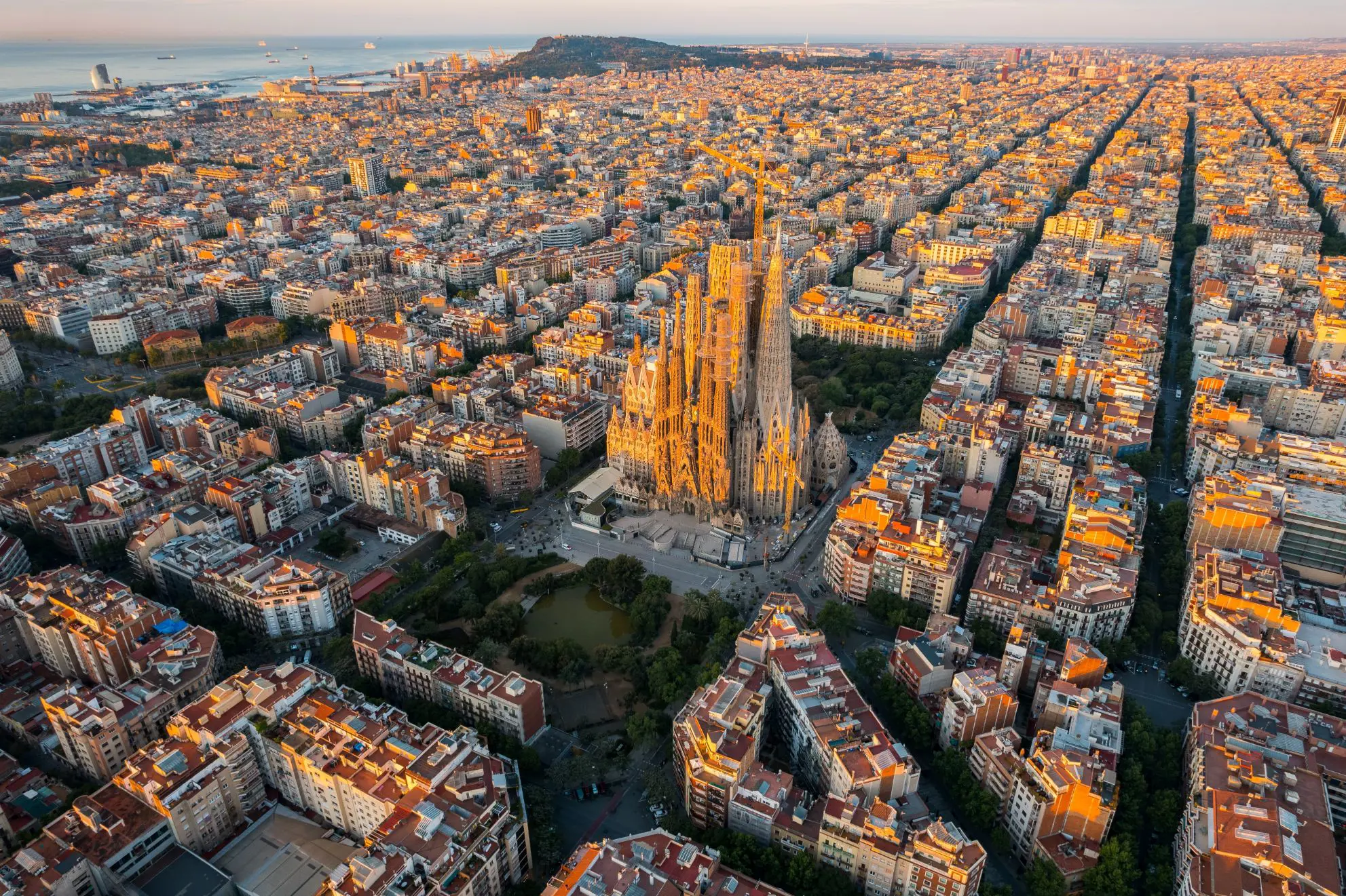 Sh 2163476643 Aerial View of Barcelona Sagrada Familia Cathedral, Catalonia, Spain