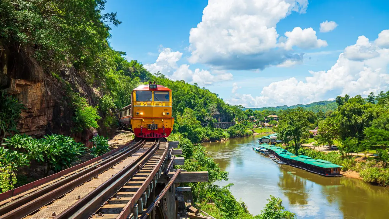 The Death Railway next to the Kwai River in Kanchanaburi, Thailand