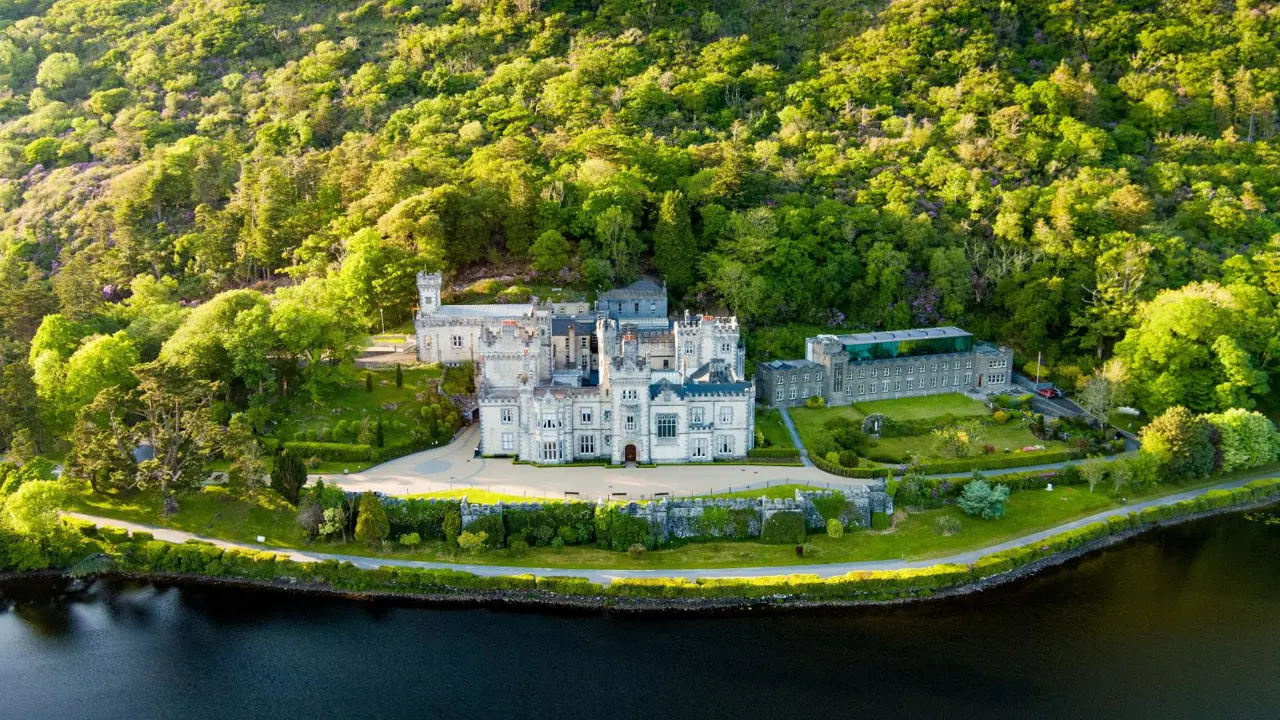 Kylemore Abbey on Pollacappul Lough, Connemara, County Galway, Ireland 