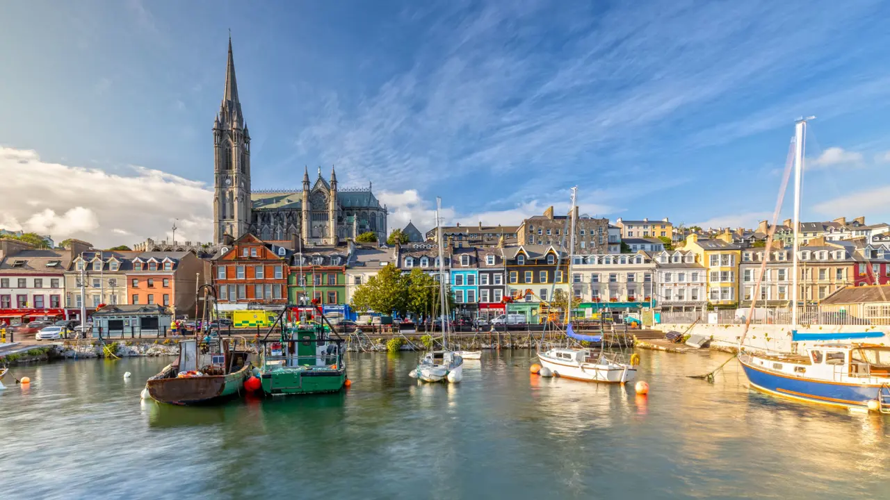 Harbour view of colourful Cobh in Ireland