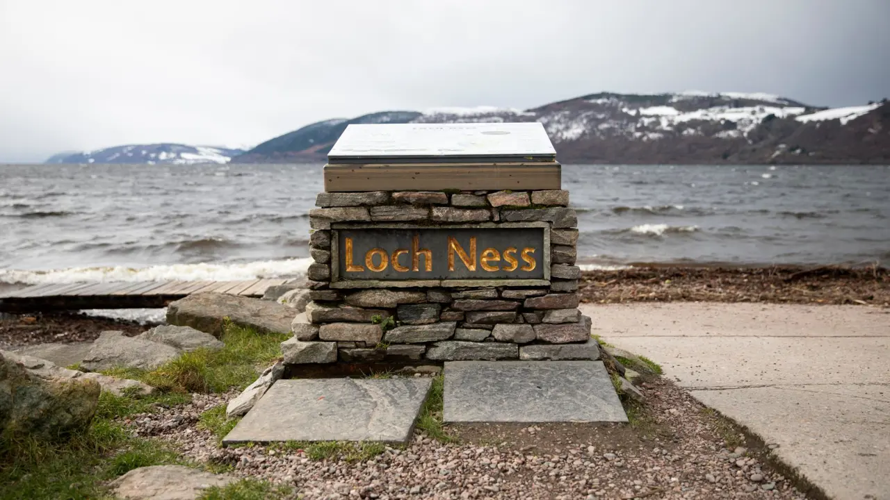 View of Loch Ness from Dores Beach in winter, Scotland