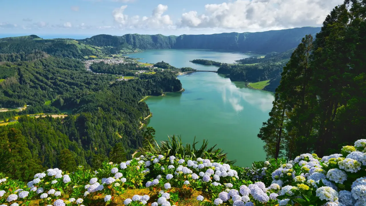 Volcanic craters and lakes near Ponta Delgada in the Azores