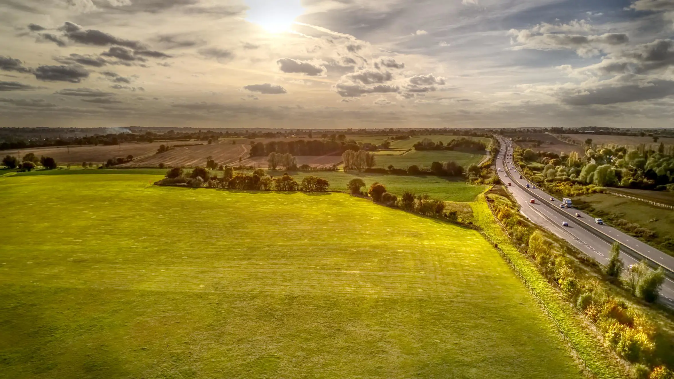 Looking west towards Stansted Airport over the A120 in North Essex