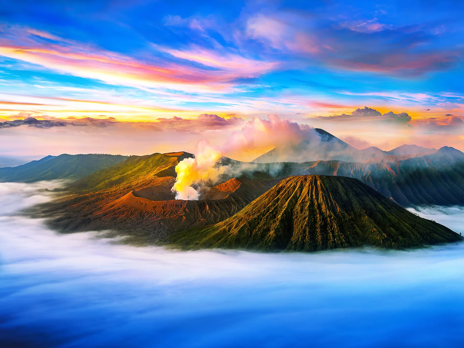 Aerial view of Mount Bromo Volcano,  Bromo Tengger Semeru National Park, Java