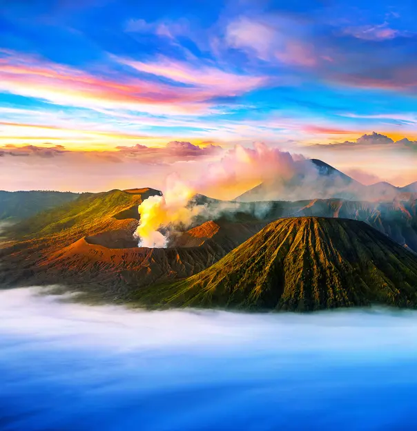 Aerial view of Mount Bromo Volcano, Bromo Tengger Semeru National Park, Java