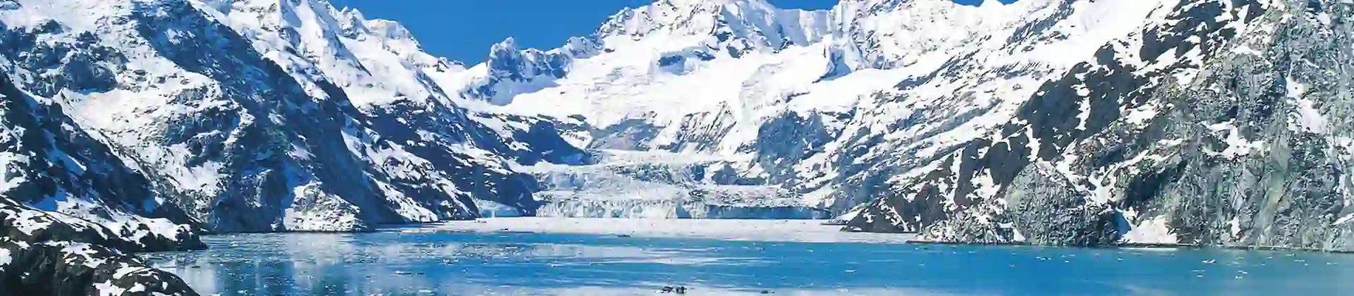 The MS Koningsdam cruise ship sailing through Glacier Bay, surrounded by calm icy waters and dramatic snow-capped mountains