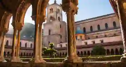 View of Monreale Cathedral through archways