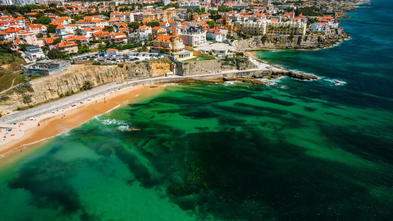 Pedestrian promenade and Poca Beach, Estoril, Lisbon Region, Portugal