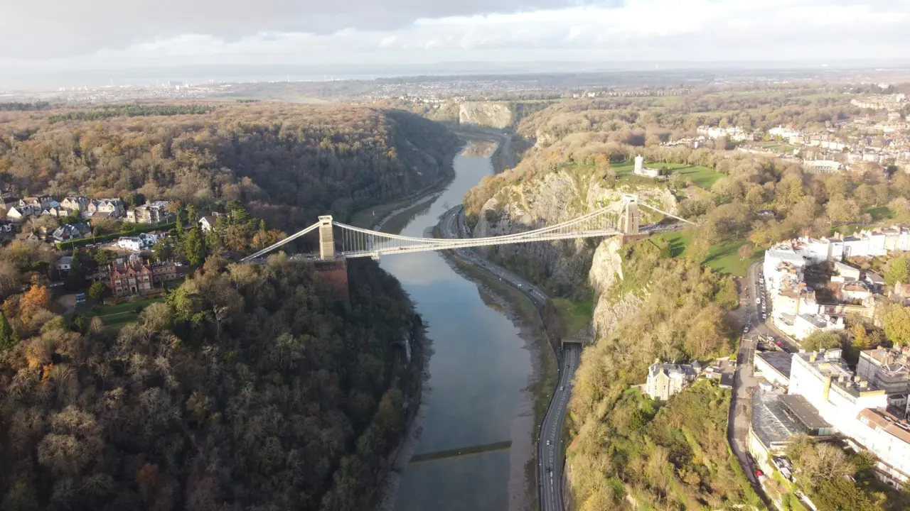 Aerial view of Clifton Suspension Bridge, Bristol