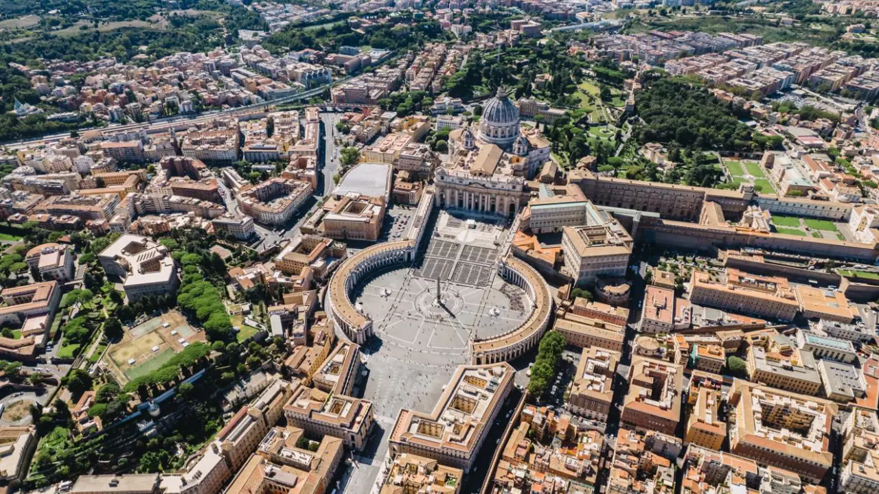 Aerial view of the Vatican and Piazza San Pietro, Rome, Italy