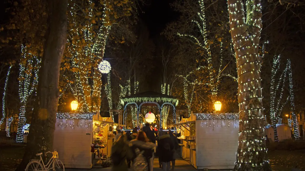 Zrinjevac Park decorated with Christmas lights, Zagreb, Croatia