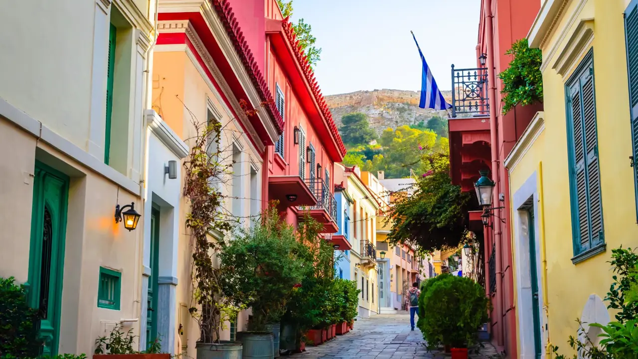 Beautiful street In Plaka District, Athens, Greece