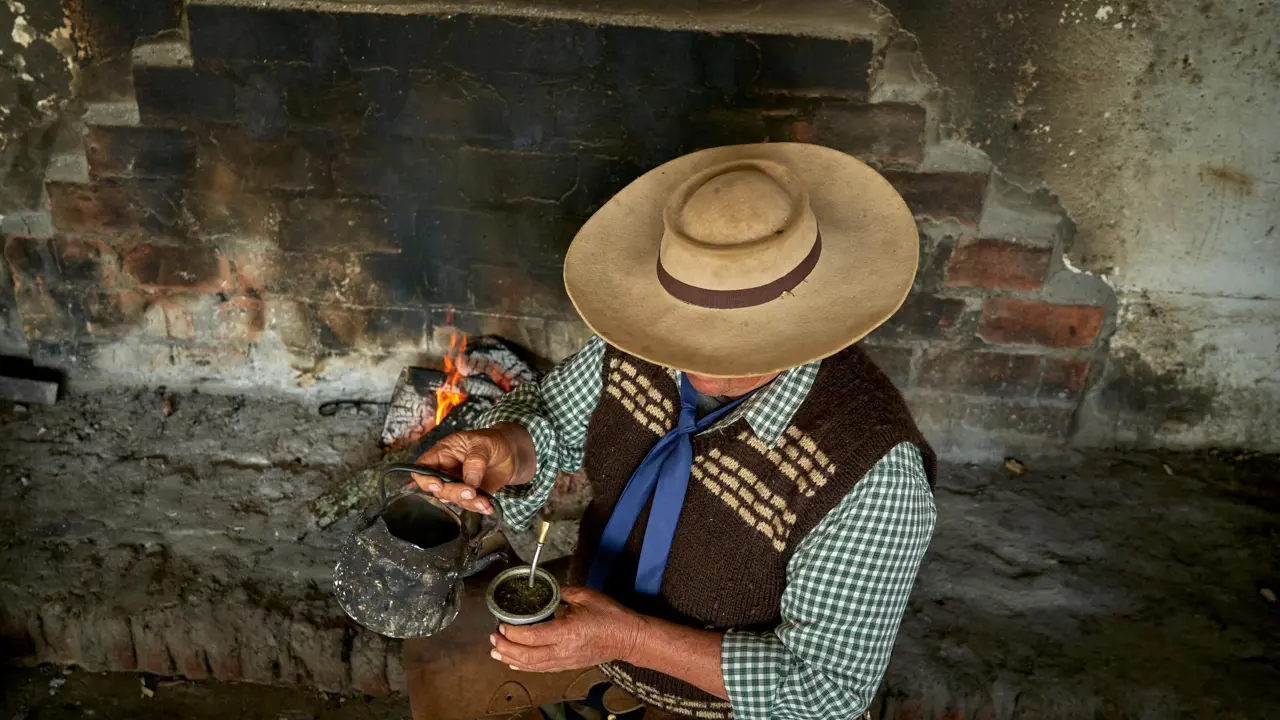Gaucho with yerba mate, Uruguay's national drink