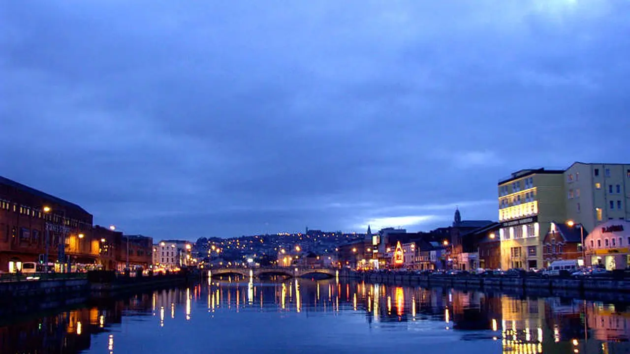 Nightime view of the city of Cork in Ireland