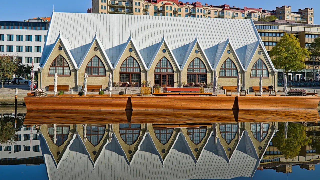 A view from over the river of Gothenburg's famous Fish Church market