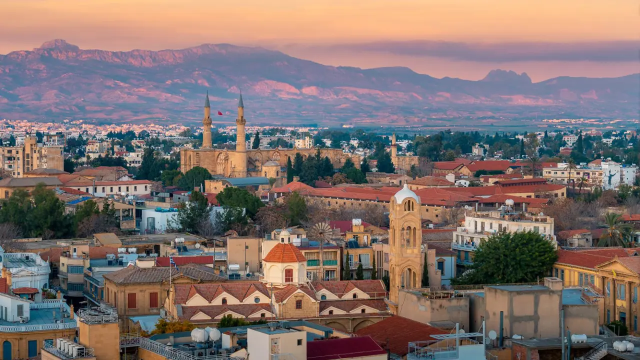 Aerial view over old town of Nicosia, Northern Cyprus