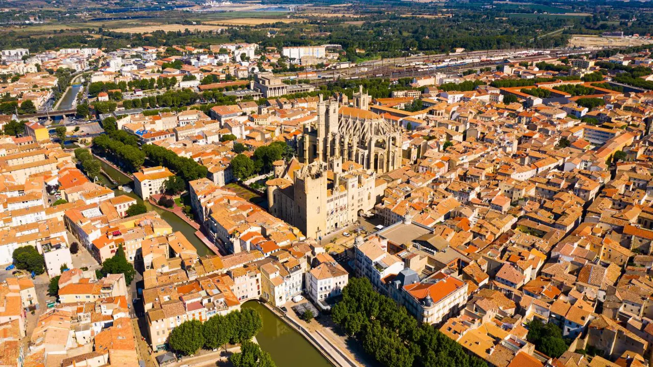 Aerial view of Narbonne, Occitanie, France