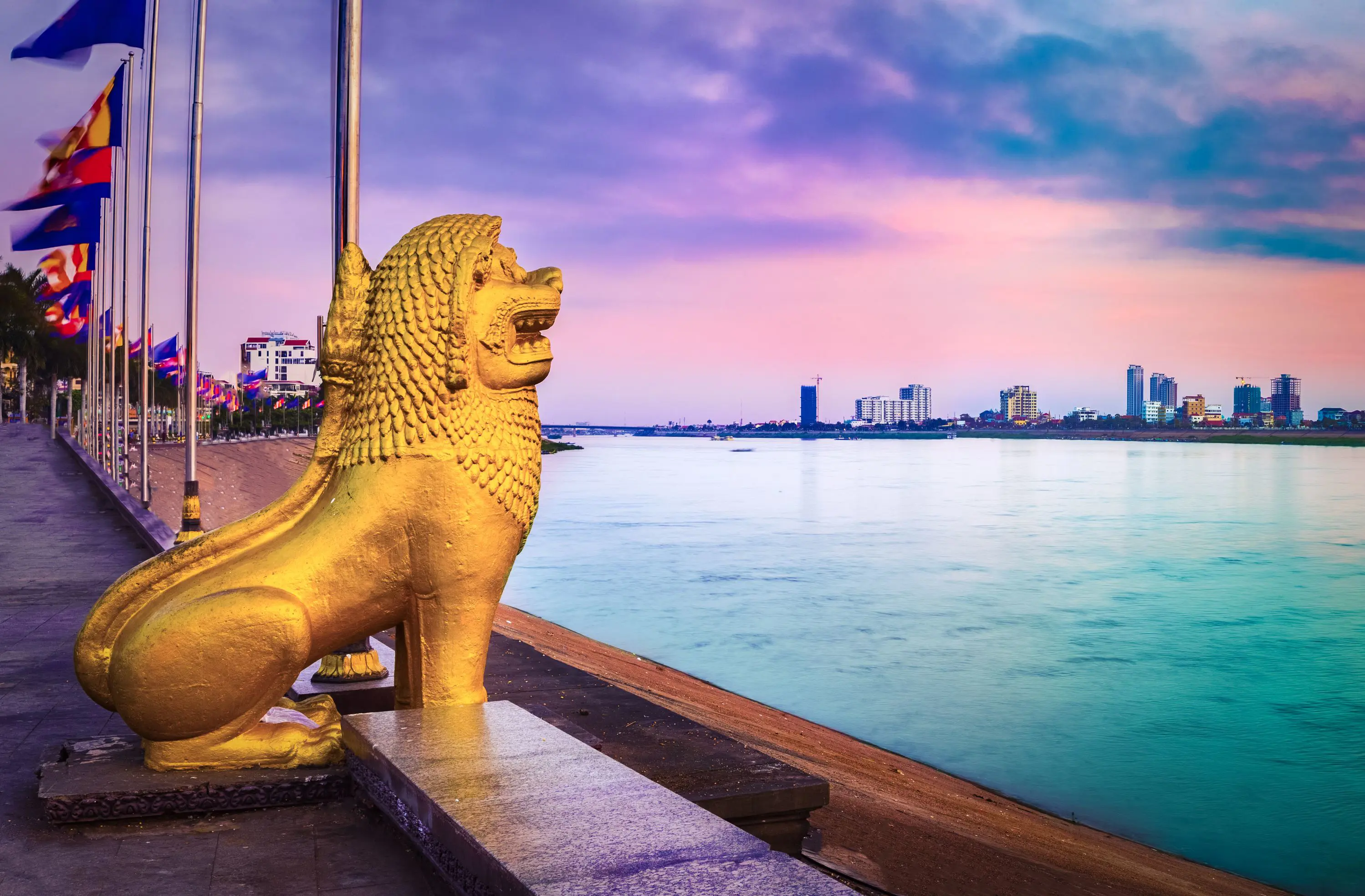 Phnom Penh riverside at sunset