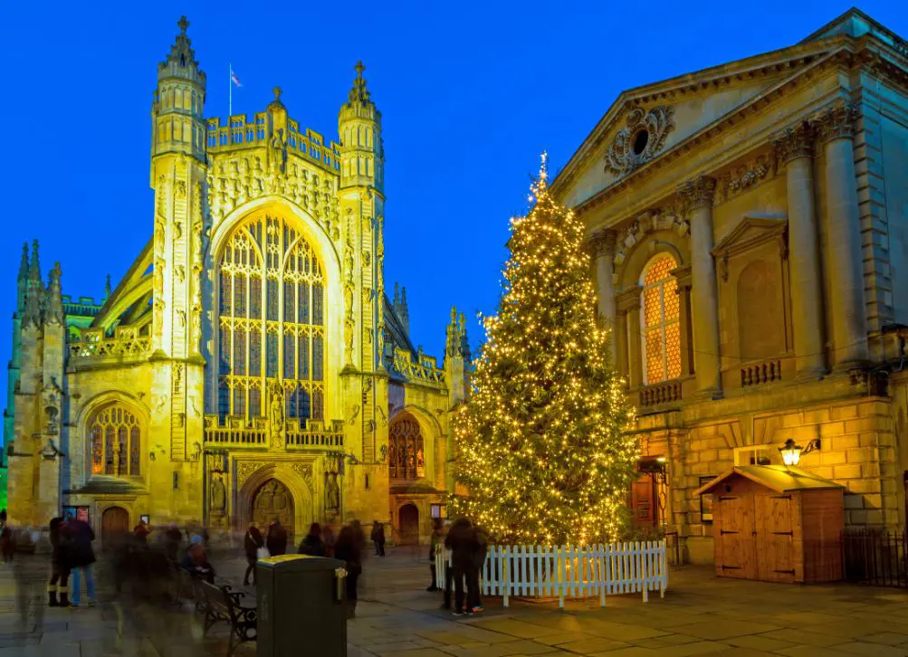 Bath Abbey at night at Christmas, Bath