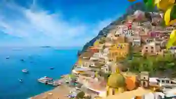 Positano Landscape with buildings and boats